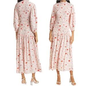 Samsoe Samsoe Sarami Floral Print Midi Dress Aop Pink Garden Size M